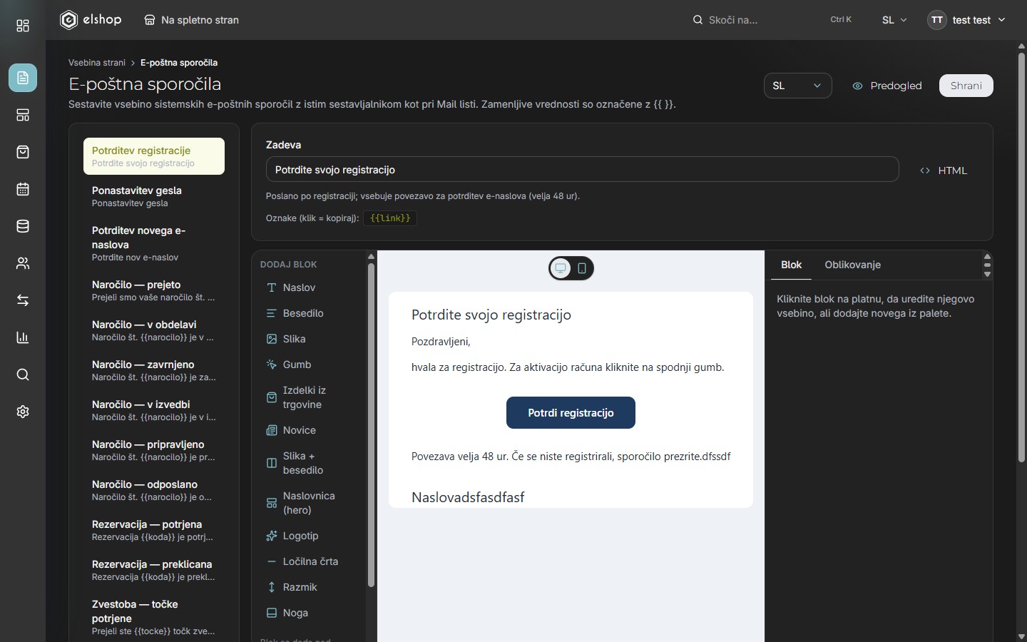 Vrnitev kupca v administraciji elShop CMS