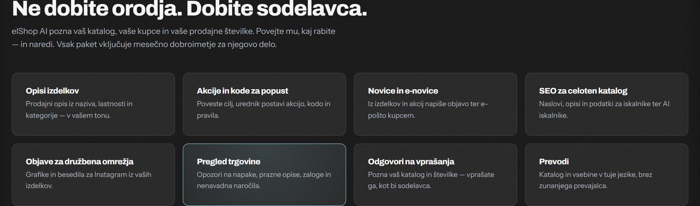 Gradnik Mreža kartic: osem kartic v dveh vrsticah, ena je poudarjena